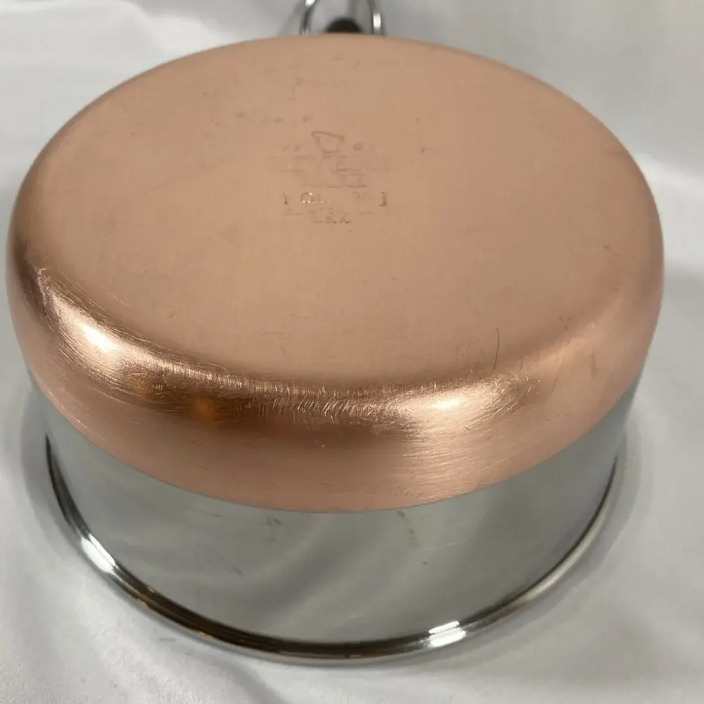 Revere Ware 1 Qt Quart Copper Bottom Sauce Pan, Lid Clinton 90 j Stainless Steel